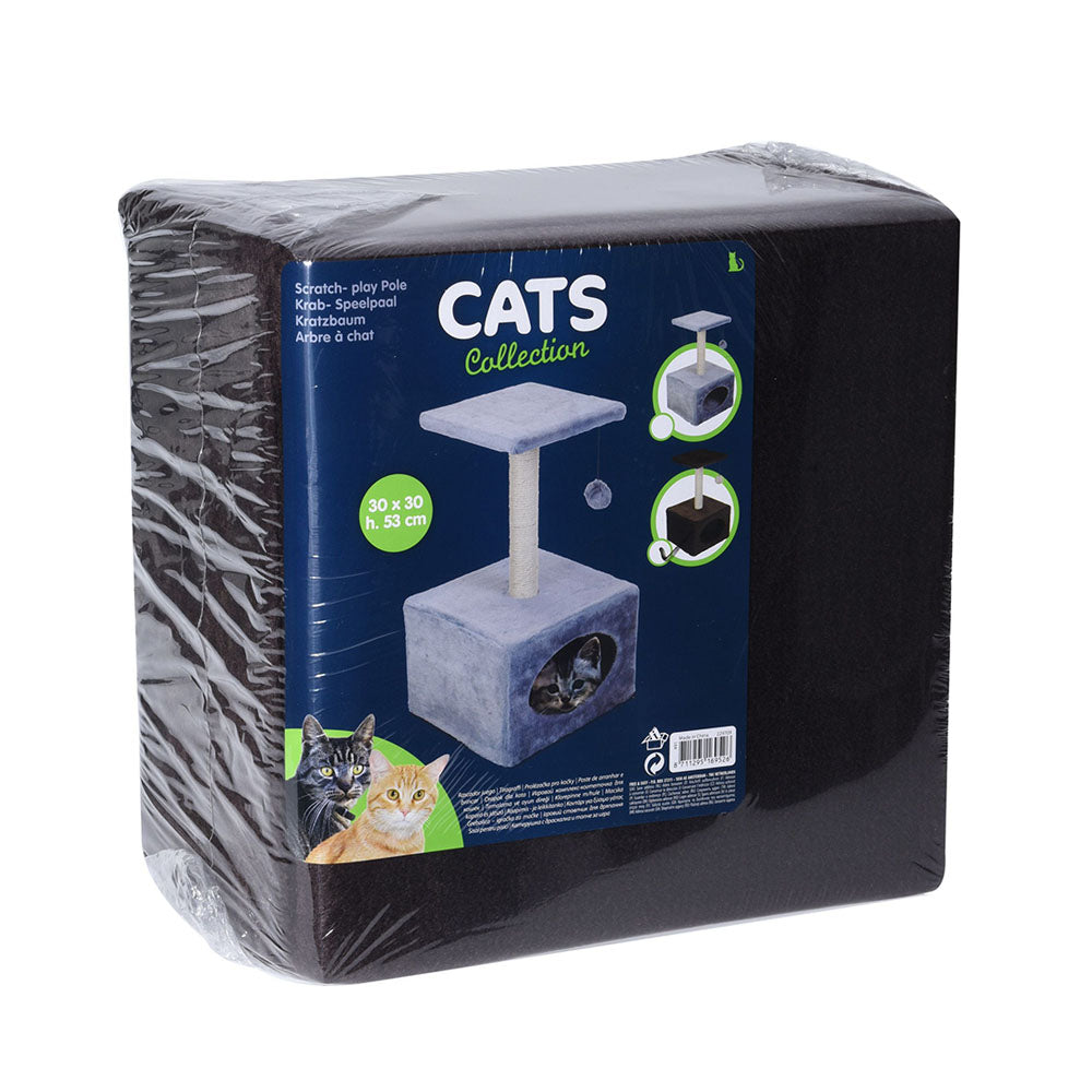 Cat House with Scratch Tree and Toy Ball - 53cm
