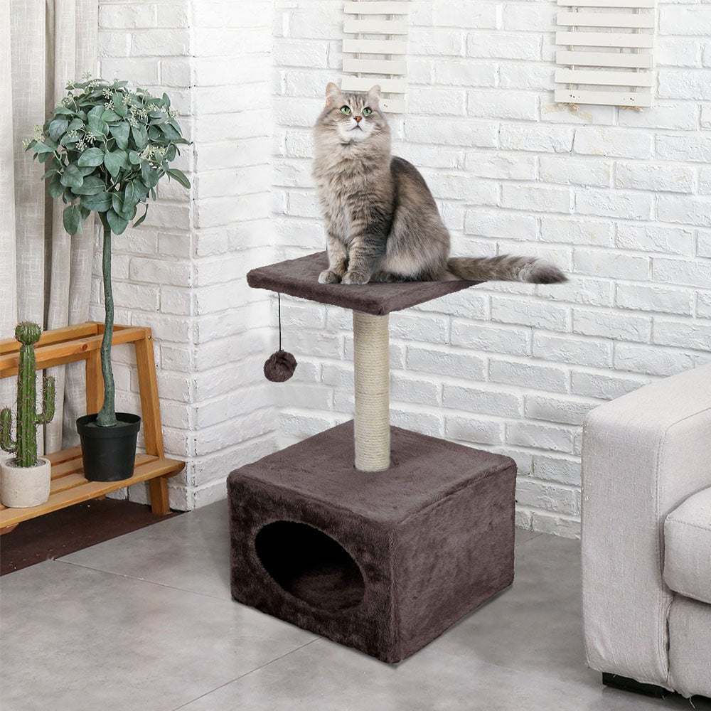 Cat House with Scratch Tree and Toy Ball - 53cm