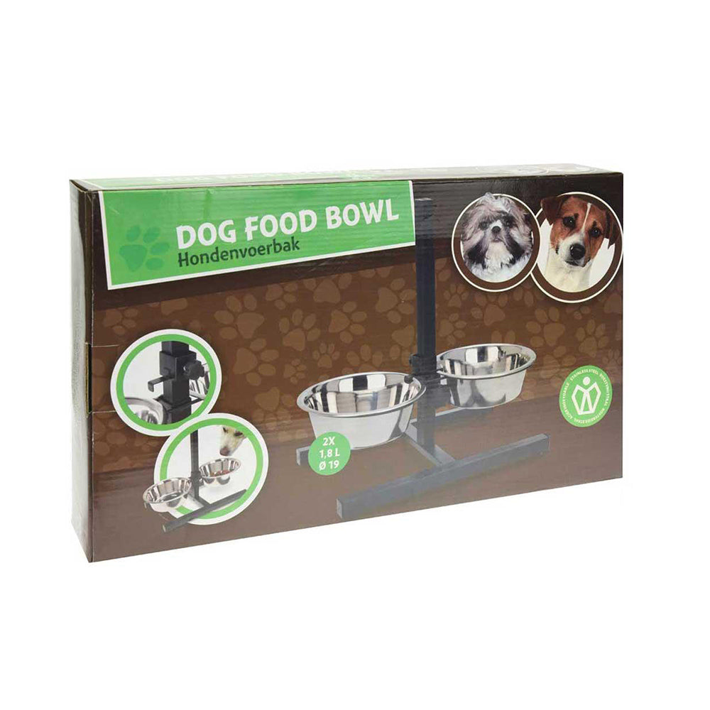 Pet Dog Bowl on Stand with Rubber Feet - Set of 2 - Stainless Steel