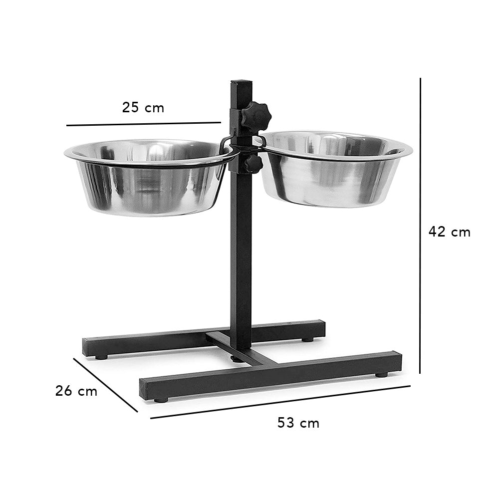 Pet Dog Bowl on Stand with Rubber Feet - Set of 2 - Stainless Steel