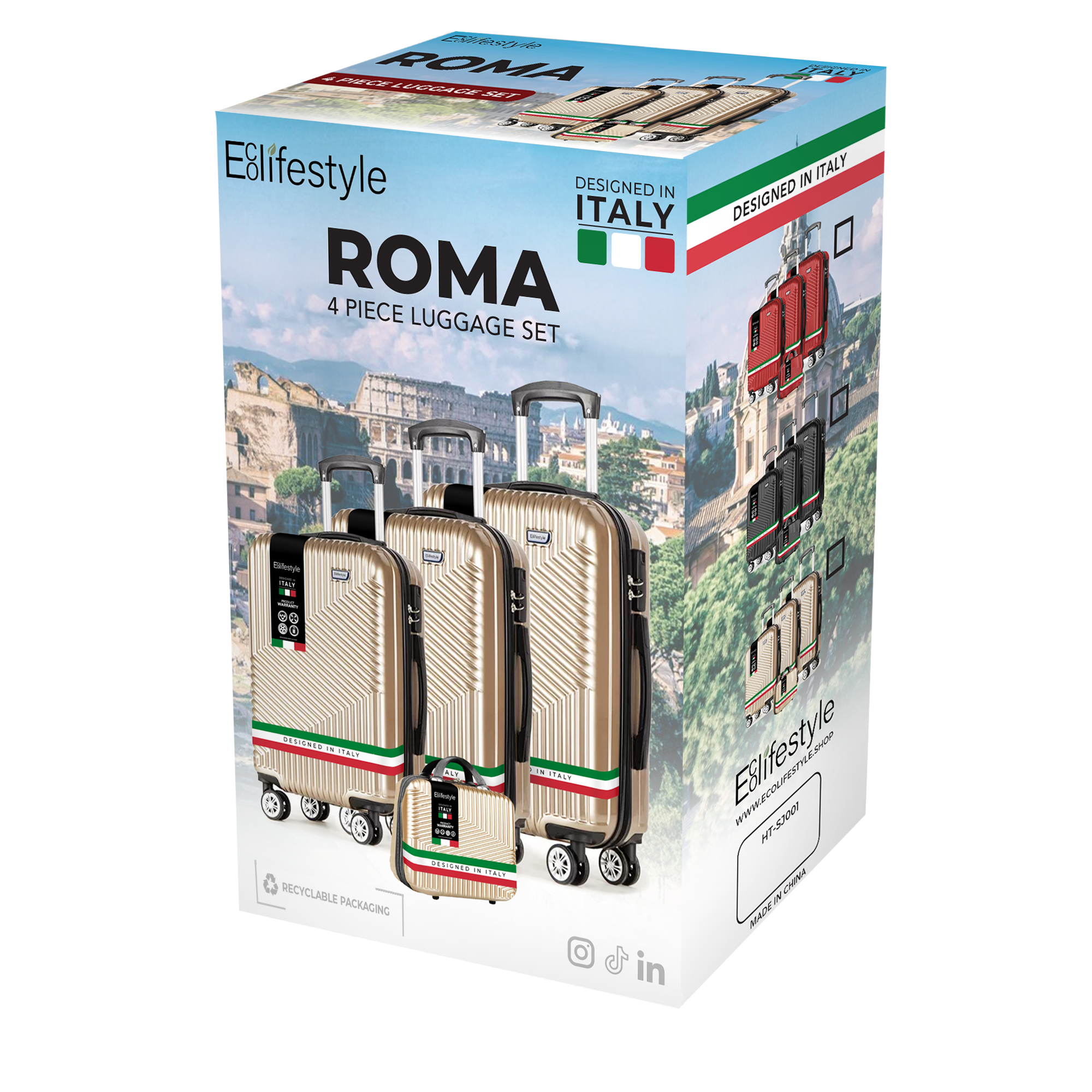 Roma Hardshell Luggage Set on 360° Spinner Wheels with TSA Lock - Roma Design