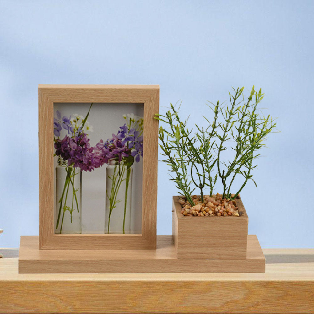 Photo Frame MDF with Artificial Plant on Shelf