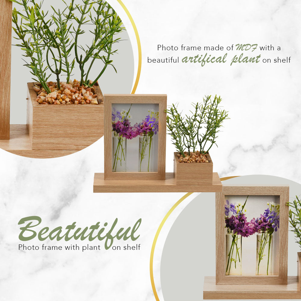 Photo Frame MDF with Artificial Plant on Shelf