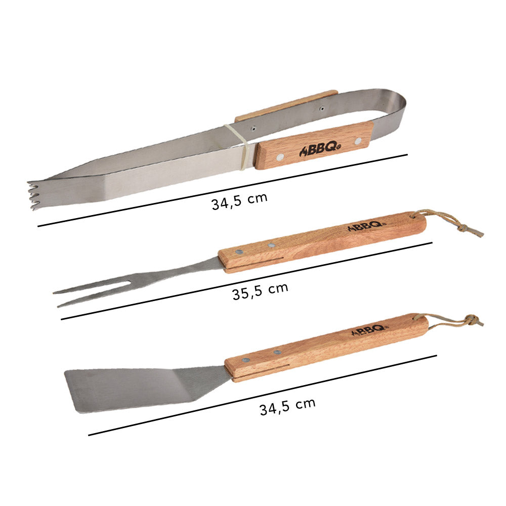 Barbecue Braai Tool Set - 3 Pieces - Chinese Hardwood & Stainless Steel