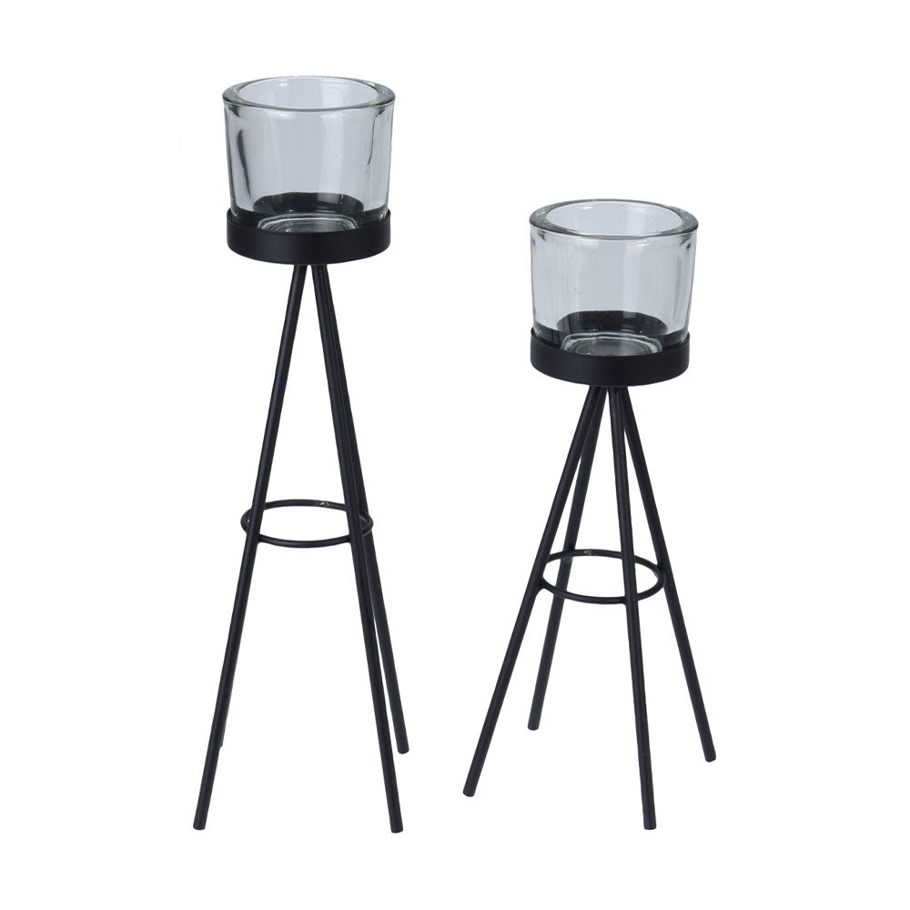 Metal Tealight Candle Holder with Glass - Set of 2 decorative candle holders made out of metal for durability and glass for tealight candles. Make a unique decoration in your home, office or work space. You can any tealight candle inside the glass. Set up light at multiple points in your environment. Bags Direct wholesale online shop CC5056044