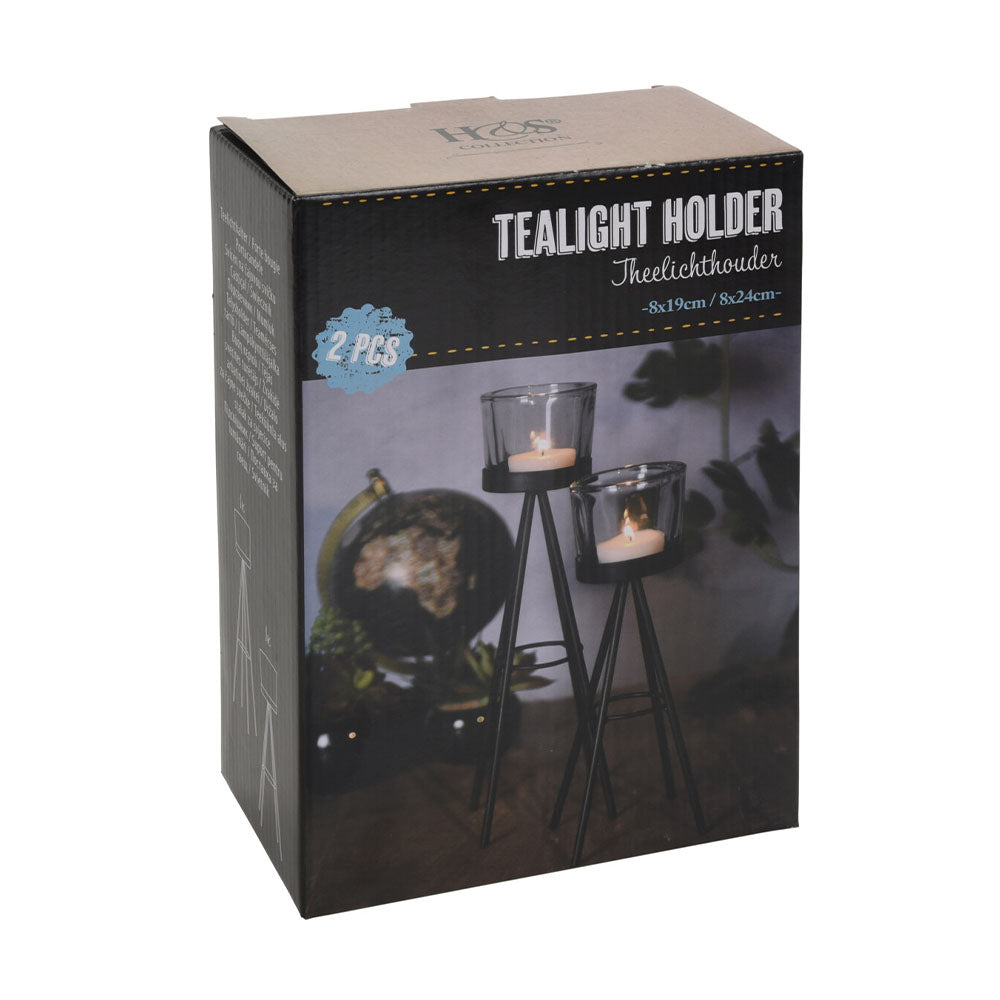 Metal Tealight Candle Holder with Glass - Set of 2 decorative candle holders made out of metal for durability and glass for tealight candles. Make a unique decoration in your home, office or work space. You can any tealight candle inside the glass. Set up light at multiple points in your environment. Bags Direct wholesale online shop CC5056044