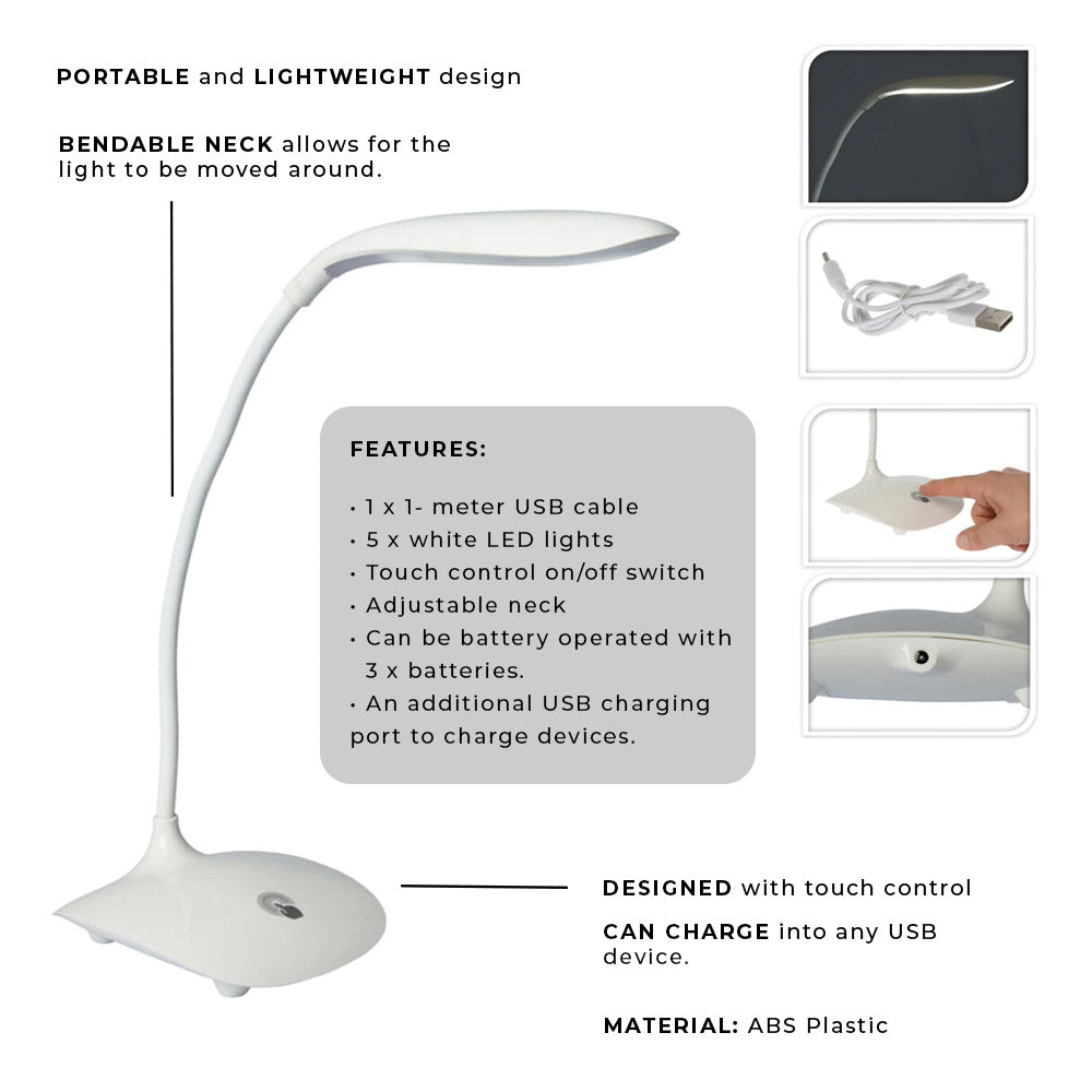 Table Lamp Touch Control with 1M USB Cable - 5 White LED