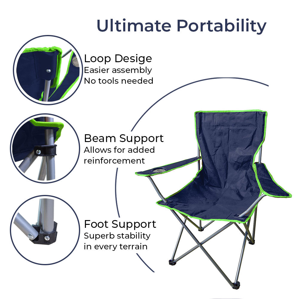 كرسي خارجي مع حقيبة حمل وحامل مشروبات - تصميم قابل للطي