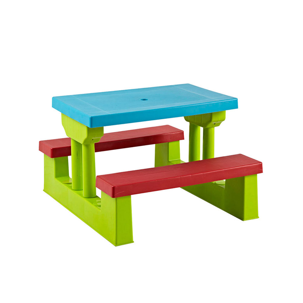 طاولة أطفال مع مقعدين ومظلة